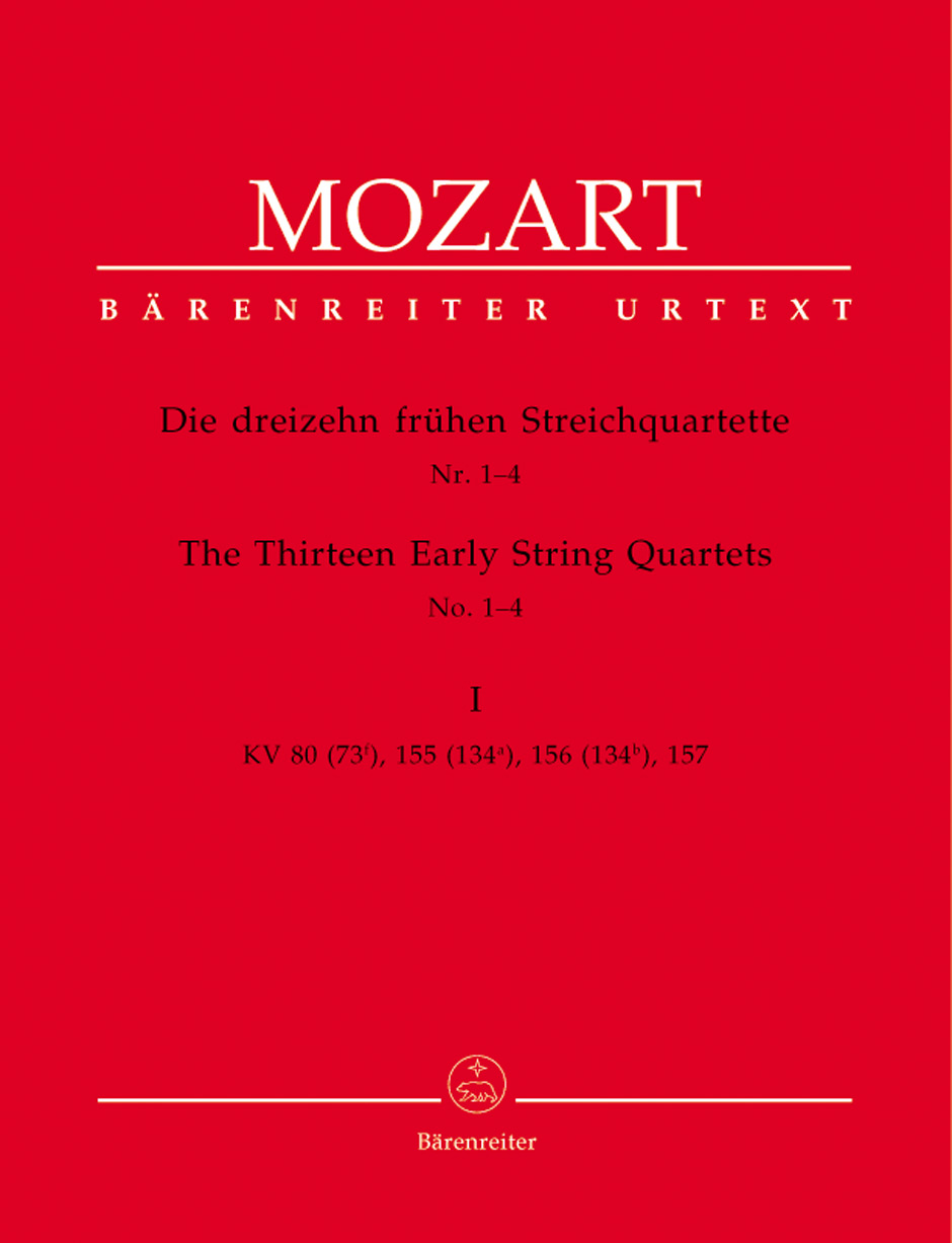 MOZART, W,A, - DIE DREIZEHN FRÜHEN STREICHQUARTETTE I. NR. 1-4 KV 80(73f), 155(134a), 156(134b), 157