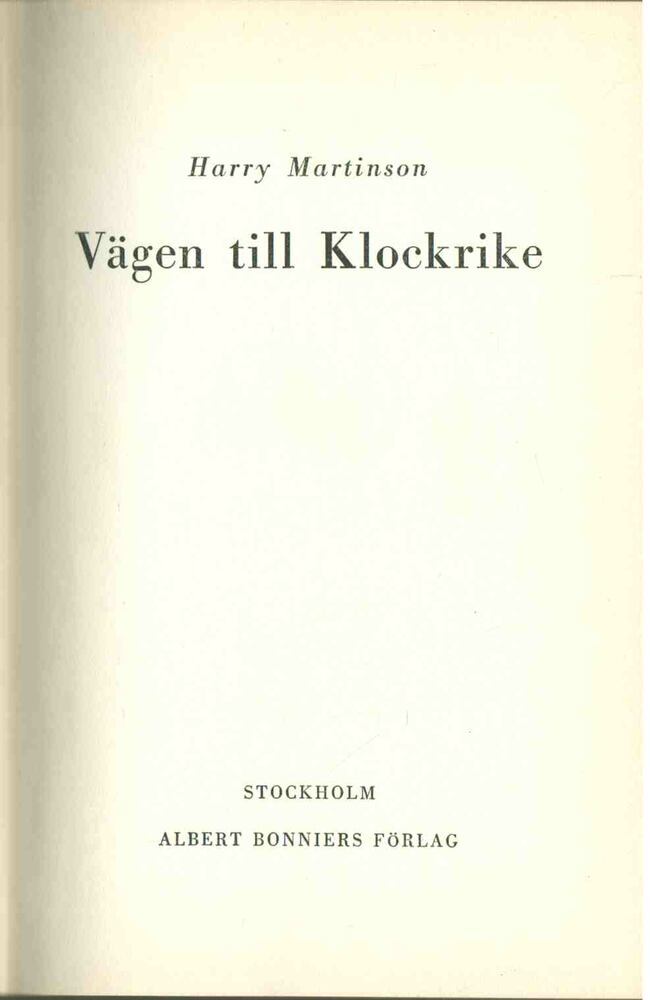Martinson, Harry - Vägen till Klockrike [antikvár]