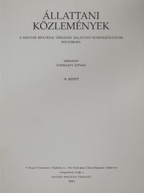 Bába Károly - Állattani Közlemények 79. [antikvár]