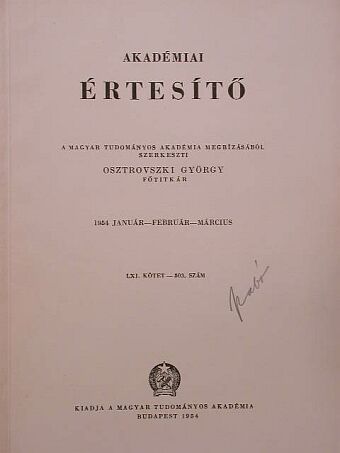 Alexits György - Akadémiai Értesítő LXI. kötet 503. szám [antikvár]