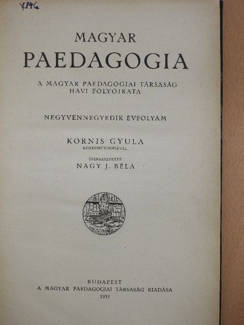 Finánczy Ernő - Magyar Paedagogia 1935. január-december [antikvár]