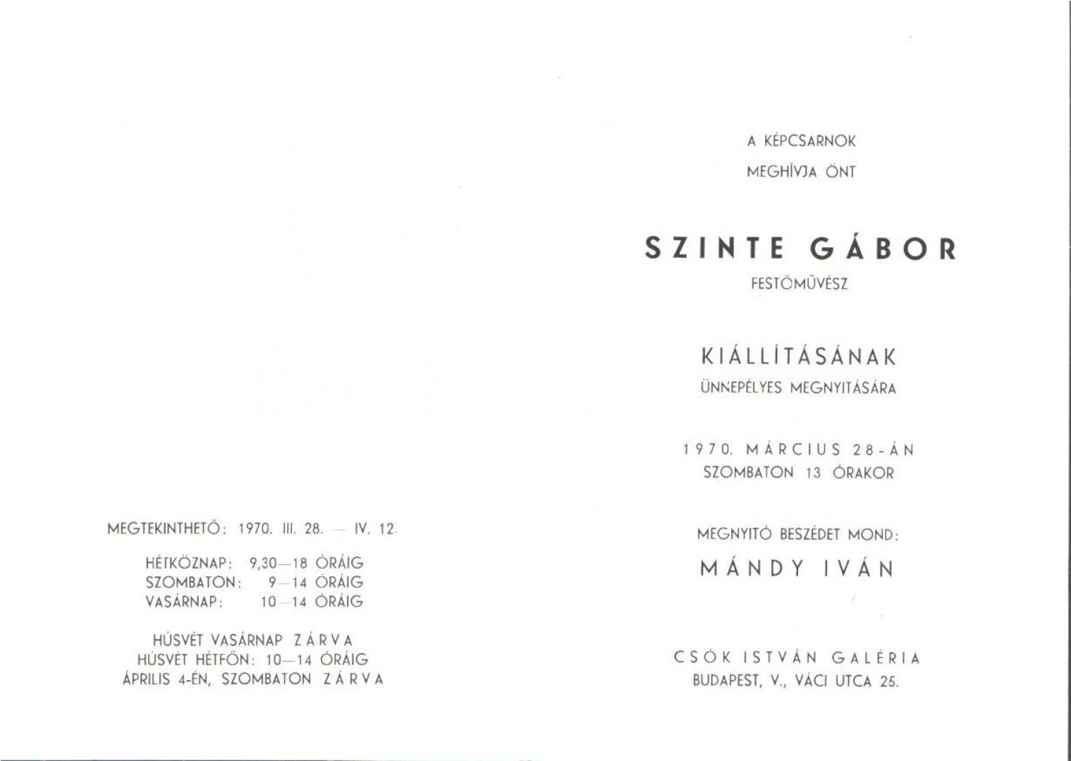 Szinte Gábor festőművész kiállítása (meghívó) [antikvár]