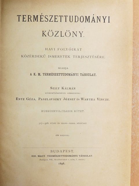 Borbás Vincze - Természettudományi Közlöny 1896. január-december/Pótfüzetek a Természettudományi Közlönyhöz 1896. január-december [antikvár]