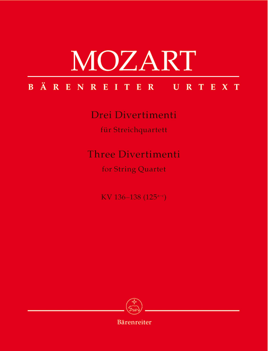 MOZART, W,A, - DREI DIVERTIMENTI FÜR STREICHQUARTETT KV 136-138 (125a-c) URTEXT, STIMMEN
