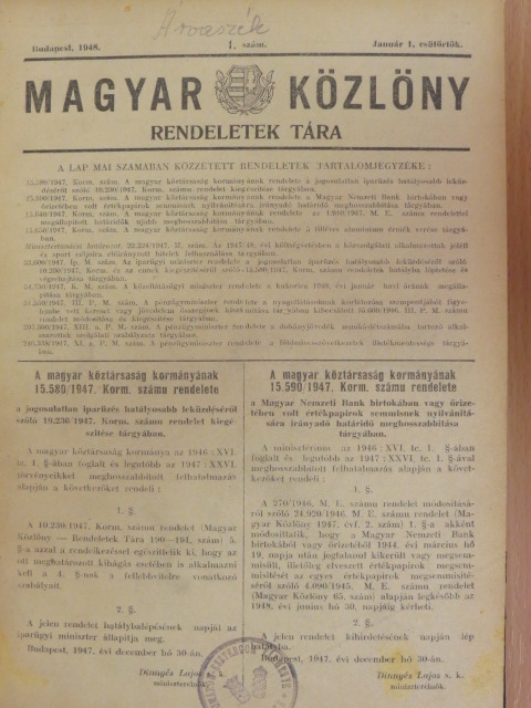Magyar Közlöny 1948. I-IV. [antikvár]