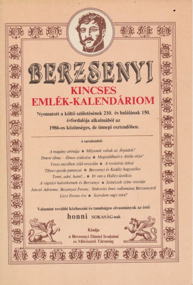 KISS DÉNES - Berzsenyi Kincses Emlék-Kalendáriom 1986. [antikvár]