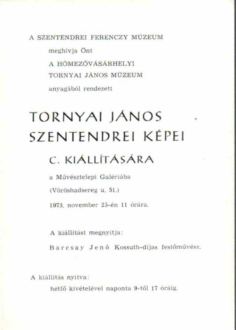 VÁRHELYI VANDA - Meghívó Tornyai János szentendrei képei c. kiállításra [antikvár]