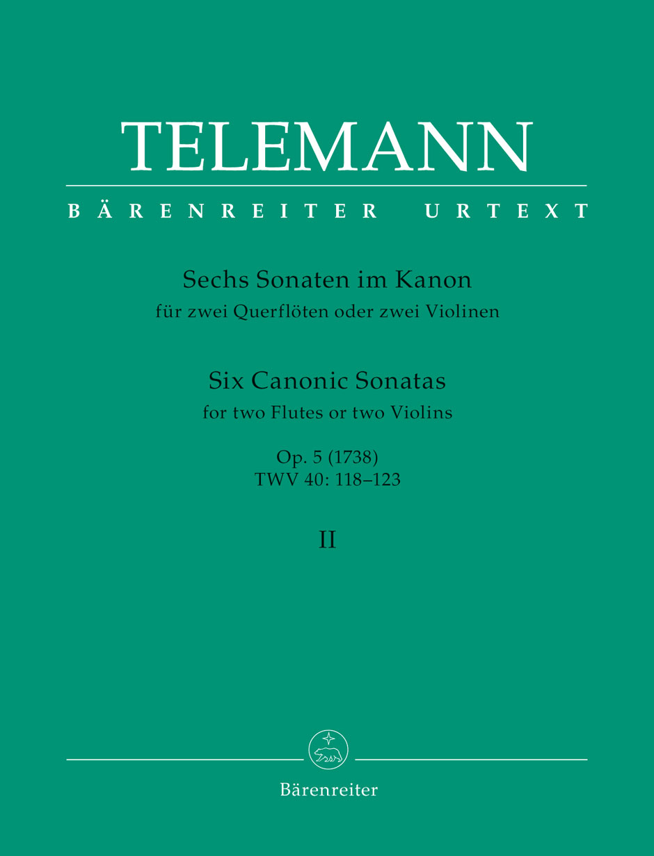 TELEMANN - SECHS SONATEN IM KANON FÜR 2 QUERFLÖTEN ODER 2 VIOLINEN OP.5 II URTEXT