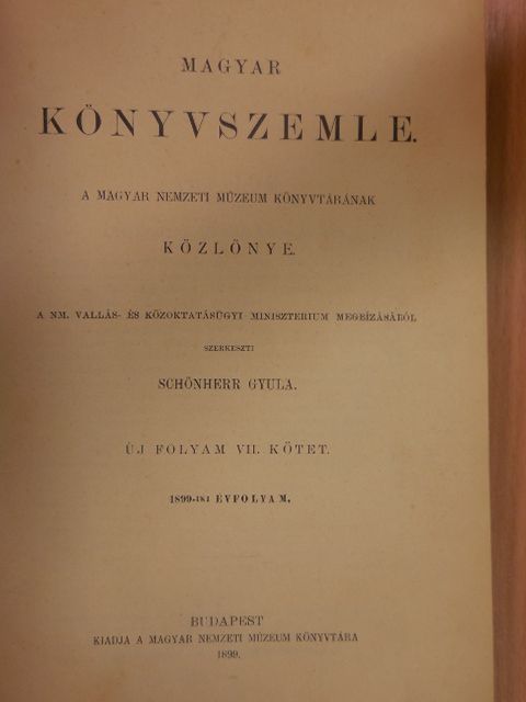 Domanovszky Sándor - Magyar Könyvszemle 1899. [antikvár]