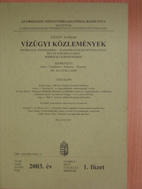 Felkai Beáta Olga - Vízügyi Közlemények 2003/1. [antikvár]