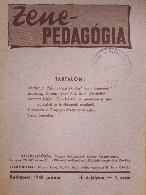 Brodszky Ferenc - Zenepedagógia 1948. január [antikvár]