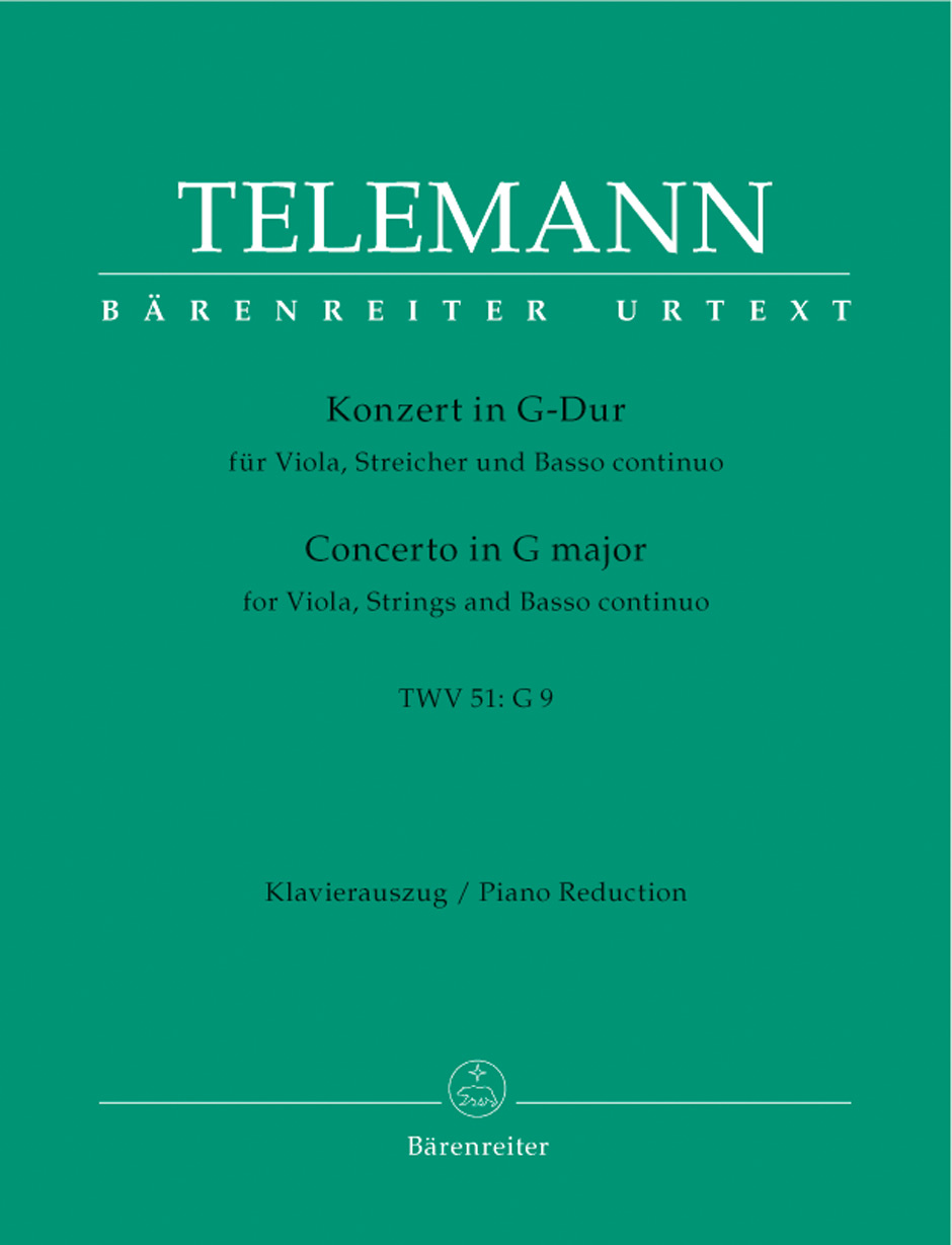 TELEMANN - KONZERT IN G-DUR FÜR VIOLA, STREICHER UND Bc TWV 51:G 9,KLAVIERAUSZUG