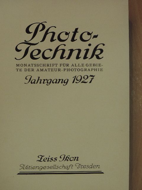 Dr. Eugen Irmenbach - Photo-Technik 1927. januar-dezember [antikvár]