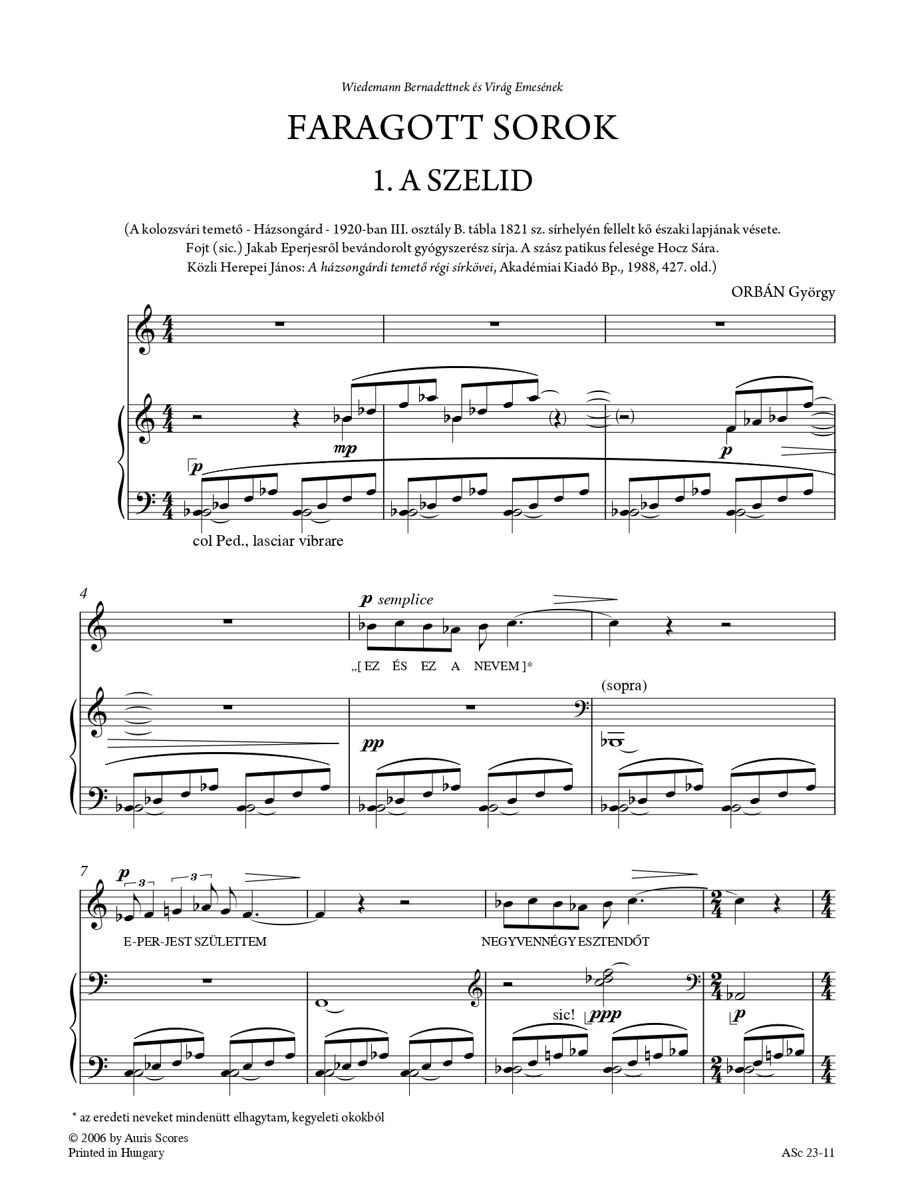 ORBÁN GYÖRGY - FARAGOTT SOROK (ENGRAVED LINES) - 5 DAL SZOPRÁN HANGRA ÉS ZONGORÁRA