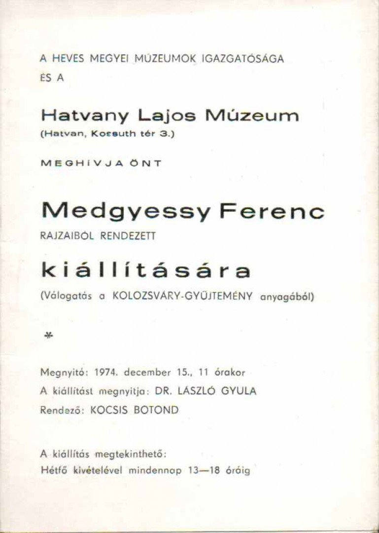 Kolozsváry Ernő - Meghívó Medgyessy Ferenc rajzaiból rendezett kiállításra [antikvár]