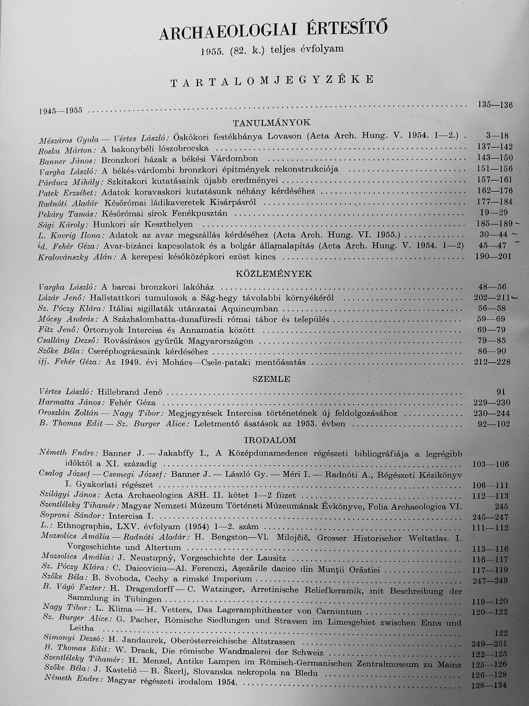 Németh Endre - Archaeologiai Értesítő 1955/1-2. [antikvár]