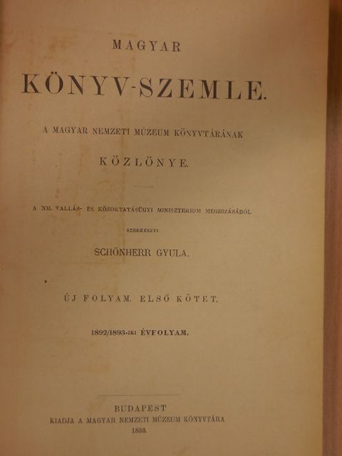 Acsády Ignácz - Magyar Könyv-szemle 1892/1893. [antikvár]
