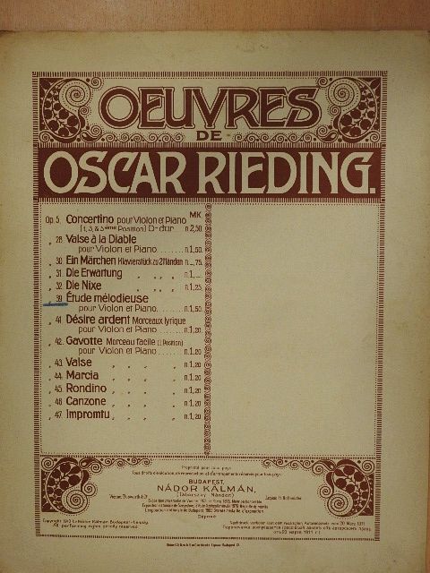 Oscar Rieding - Étude Mélodieuse [antikvár]