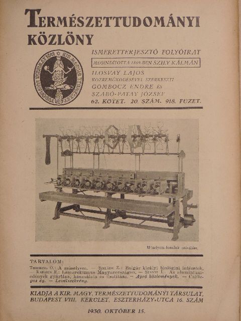 Rapaics R. - Természettudományi Közlöny 1930. október 15. [antikvár]