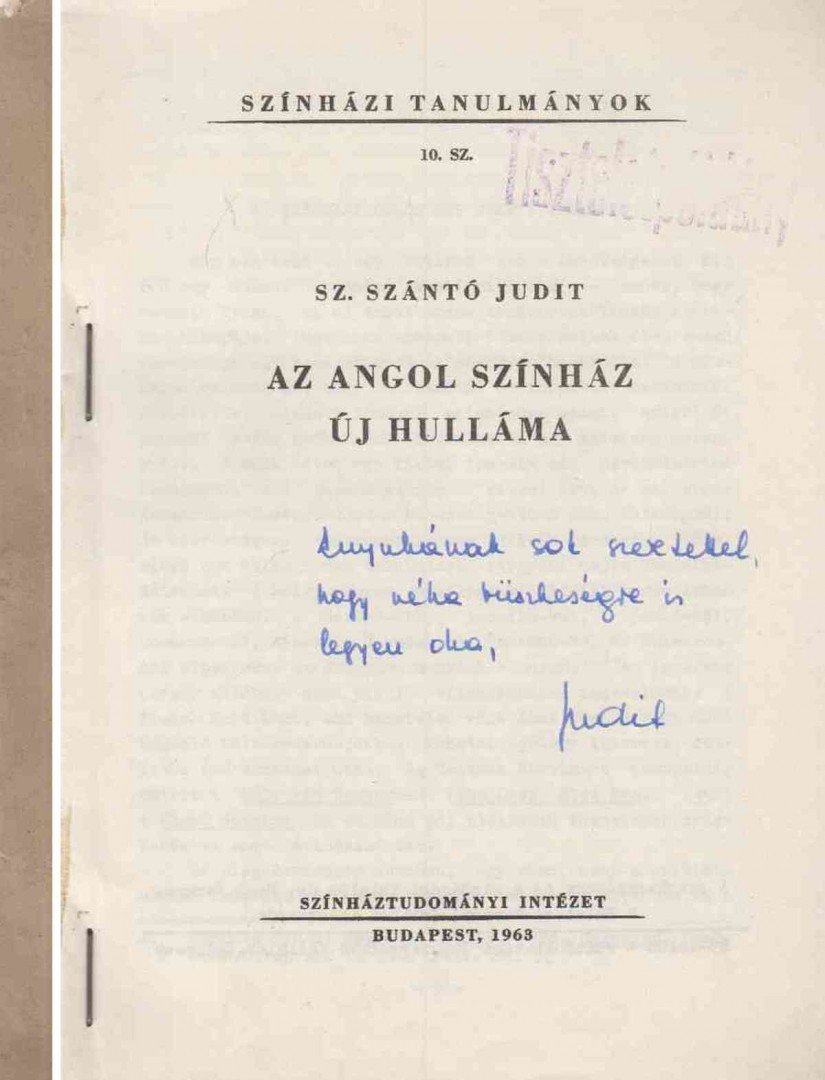 Sz. Szántó Judit - Az angol színház új hulláma (dedikált) [antikvár]