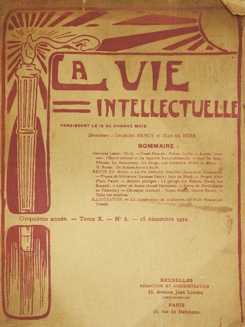 Albert Counson - La Vie Intellectuelle 15 décembre 1912. [antikvár]