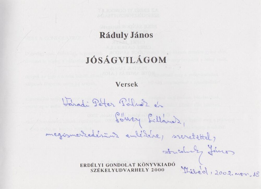 Ráduly János - Jóságvilágom (dedikált) [antikvár]
