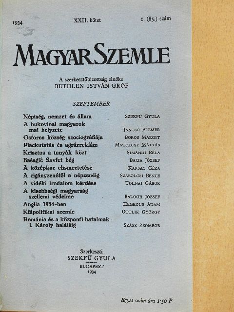 Bajza József - Magyar Szemle 1934. szeptember/1935. május-július [antikvár]