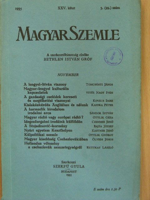 Bajza József - Magyar Szemle 1935. november [antikvár]