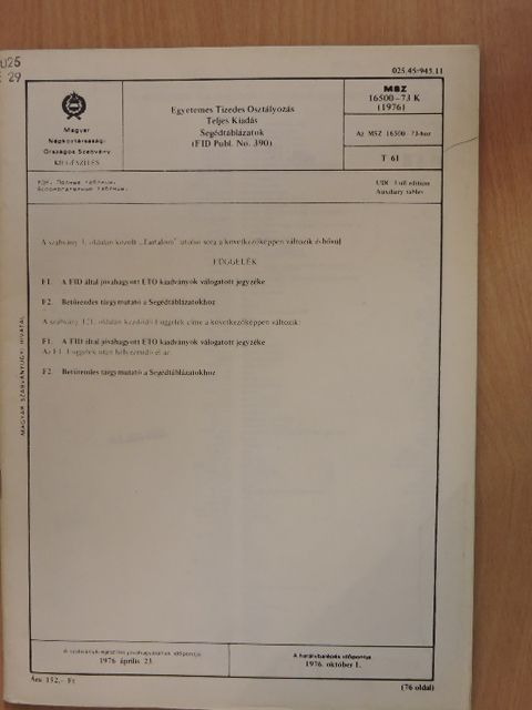 Egyetemes tizedes osztályozás 390. [antikvár]
