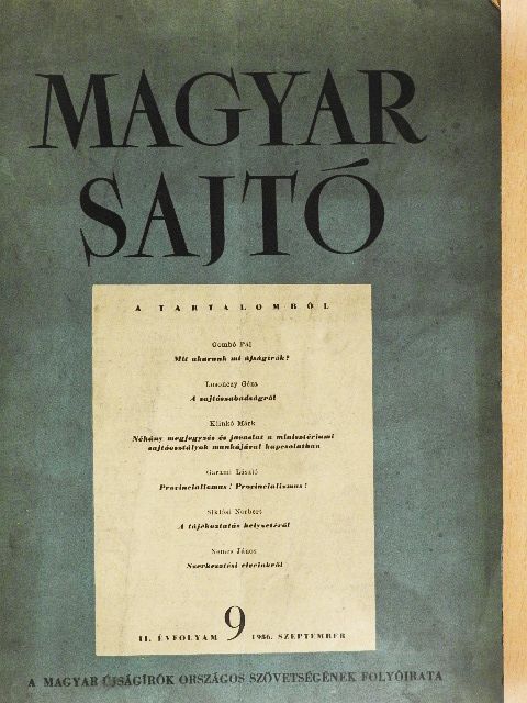 Bárány György - Magyar Sajtó 1956. szeptember [antikvár]