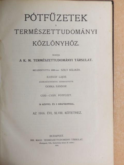 Knapp Oszkár - Pótfüzetek a Természettudományi Közlönyhöz 1916/1-4. [antikvár]
