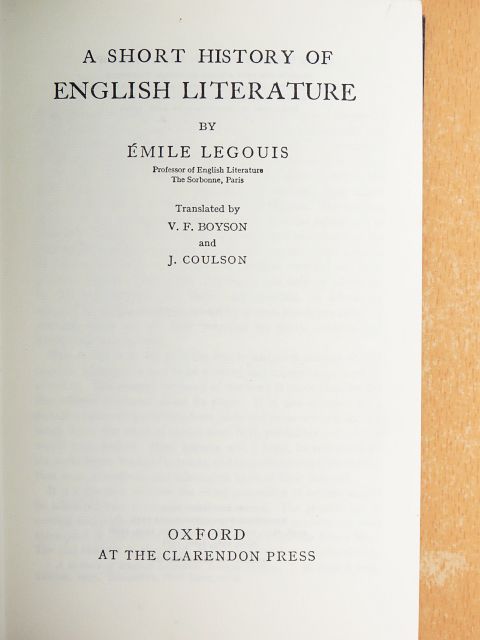 Émile Legouis - A Short History of English Literature [antikvár]