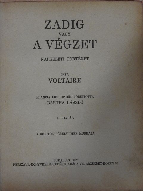 Voltaire - Zadig vagy a végzet [antikvár]