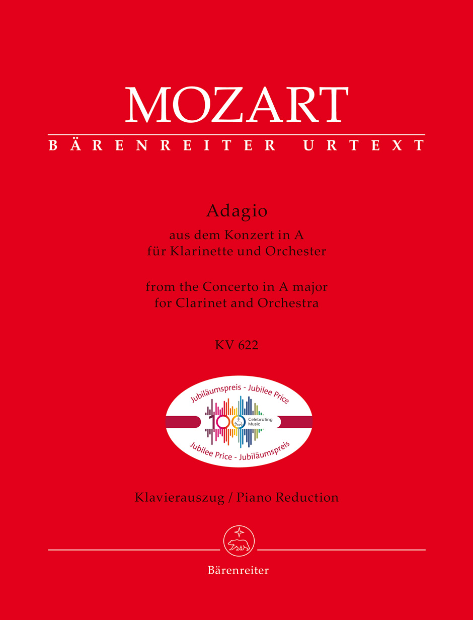 MOZART, W,A, - ADAGIO AUS DEM KONZERT IN A FÜR KLARINETTE UND ORCHESTER KV 622. KLAVIERAUSZUG