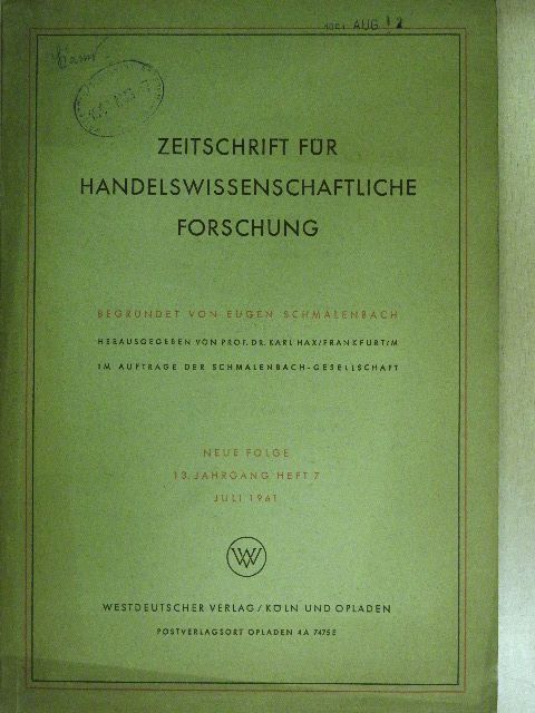 Berthold Gamer - Zeitschrift für handelswissenschaftliche Forschung Juli 1961 [antikvár]