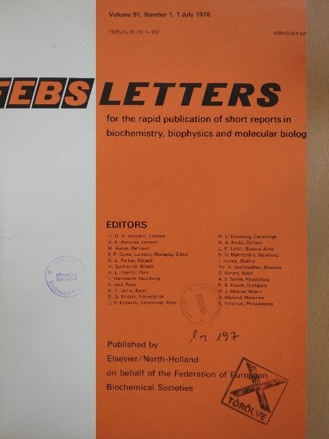 D. H. Wolf - Febs Letters Volume 91, Number 1-2./Volume 92, Number 1-2. [antikvár]