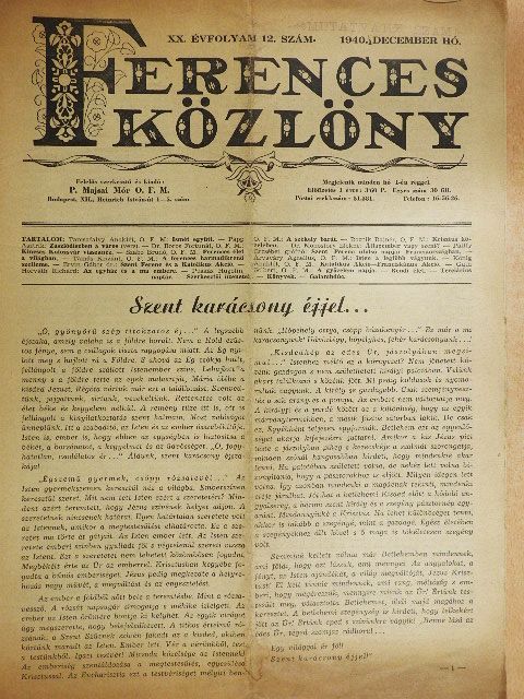 Dr. Monostory Elekné - Ferences Közlöny 1940. december - Mutatvány szám [antikvár]