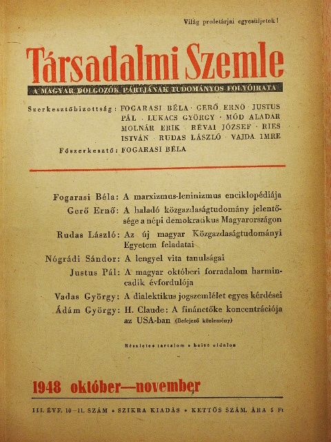 Ádám György - Társadalmi Szemle 1948. október-november [antikvár]