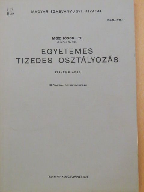 Egyetemes tizedes osztályozás 66. [antikvár]
