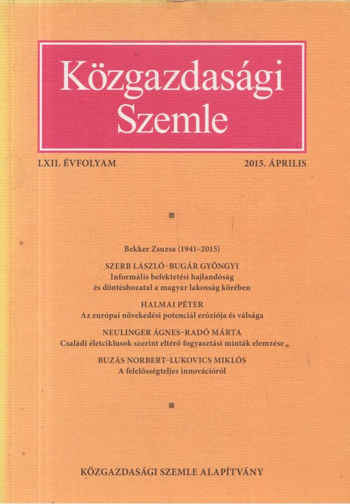 Halm Tamás - Közgazdasági Szemle LXII. évfolyam 2015. április [antikvár]