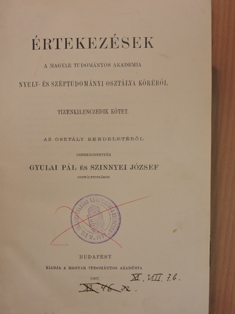 Bayer József - Értekezések a Magyar Tudományos Akadémia Nyelv- és Széptudományi Osztálya köréből XIX. [antikvár]