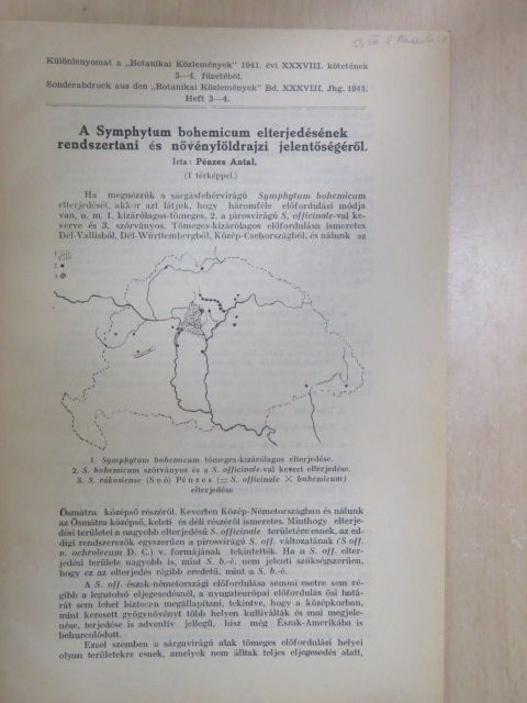Pénzes Antal - A Symphytum bohzemicum elterjedésének rendszertani és növényföldrajzi jelentőségéről [antikvár]