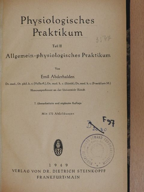 Emil Abderhalden - Physiologisches Praktikum II. [antikvár]