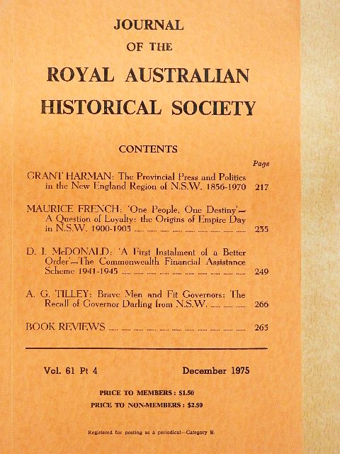 A. G. Tilley - Journal of the Royal Australian Historical Society December 1975 [antikvár]