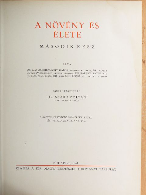 Dr. báró Andreánszky Gábor - A növény és élete II. (töredék) [antikvár]