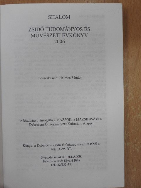 Halmos Sándor - Shalom - Zsidó Tudományos és Művészeti Évkönyv 2006 [antikvár]