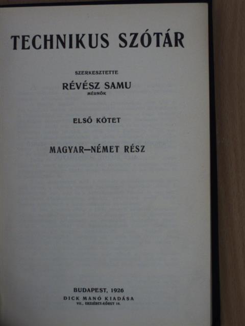 Technikus szótár I. [antikvár]
