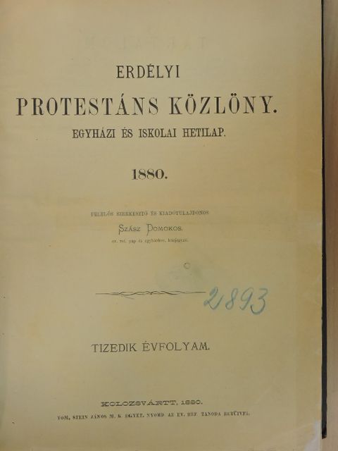 Bierbrunner Gusztáv - Erdélyi Protestáns Közlöny 1880. január 4.-december 26. [antikvár]