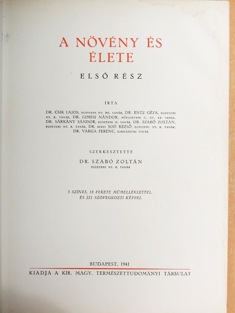 Dr. báró Andreánszky Gábor - A növény és élete I. (töredék) [antikvár]
