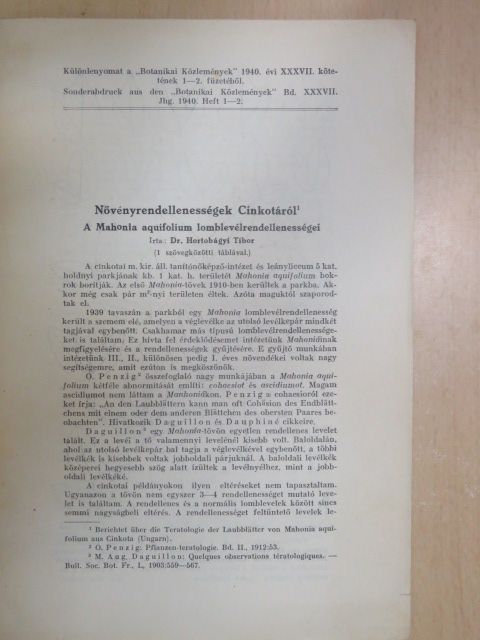 Dr. Hortobágyi Tibor - Növényrendellenességek Cinkotáról [antikvár]
